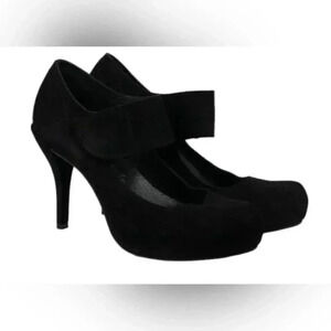 Pedro Garcia Black Suede Platform Mary Jane Heels – Velcro Strap, Size 8